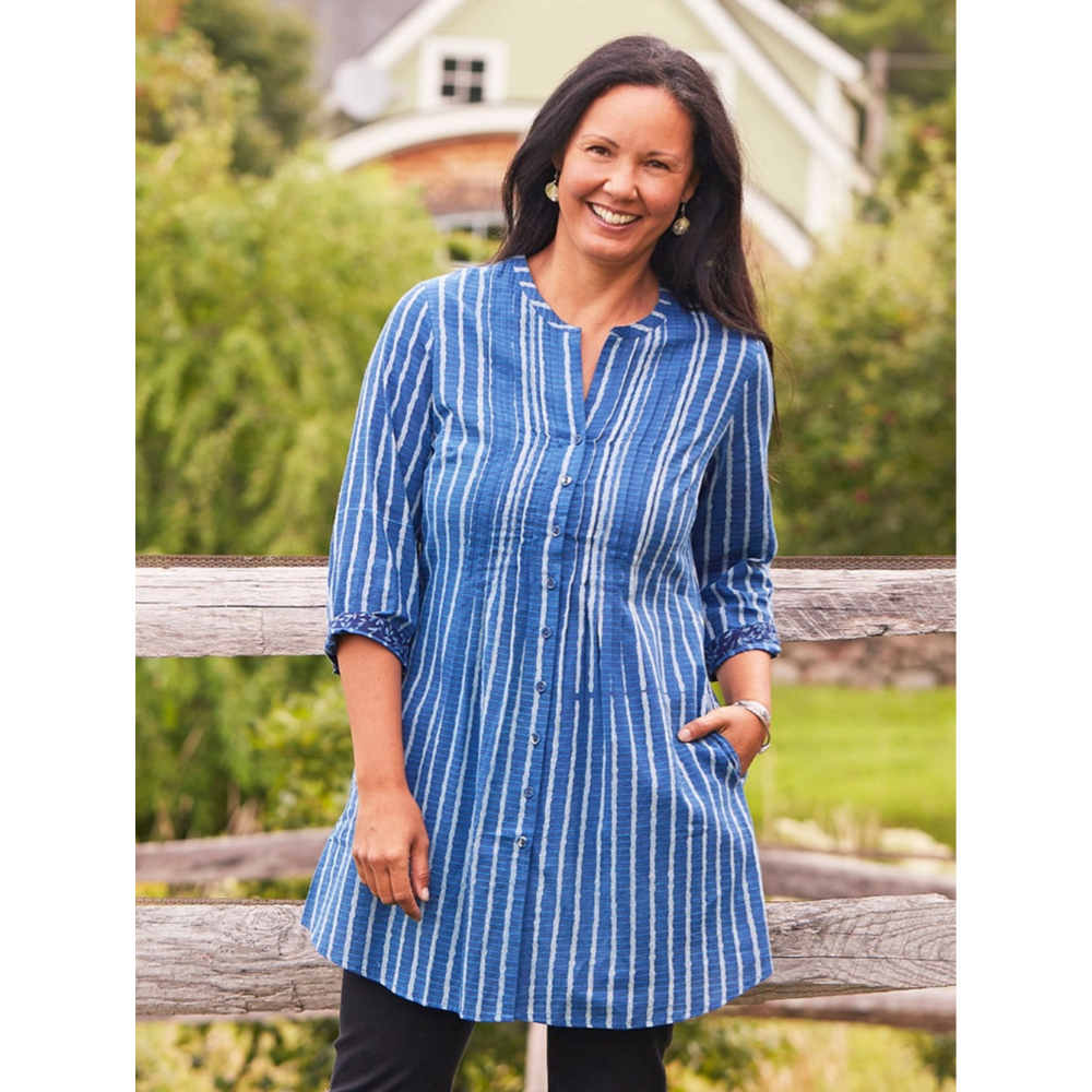 April Cornell Stripe Tunic Small Blue Cottagecore